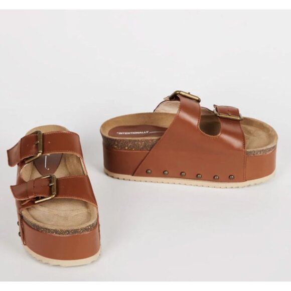 Free People Intentionally Blank Rule Breaker Flatform Sandals in Chesnut Women's - Picture 2 of 8